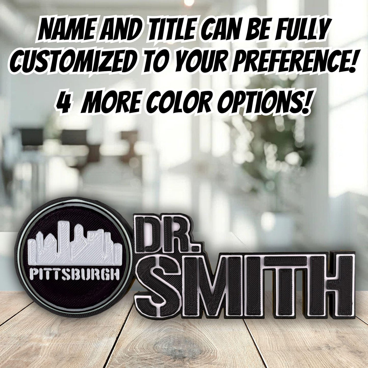 Personalized Pittsburgh Skyline Desk Name Plate, Principal Name Plaque, Boss Gift