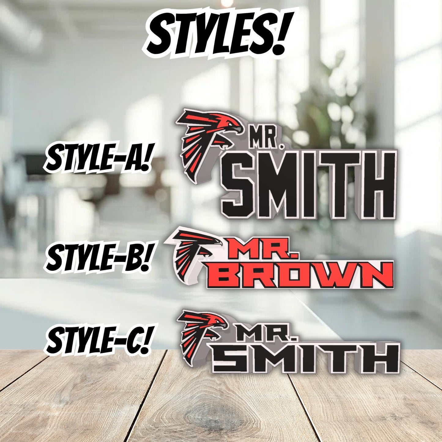 Personalized Atlanta Falcons  Football Desk Name Plate, Teacher Name Plaque, Job Office Decoration