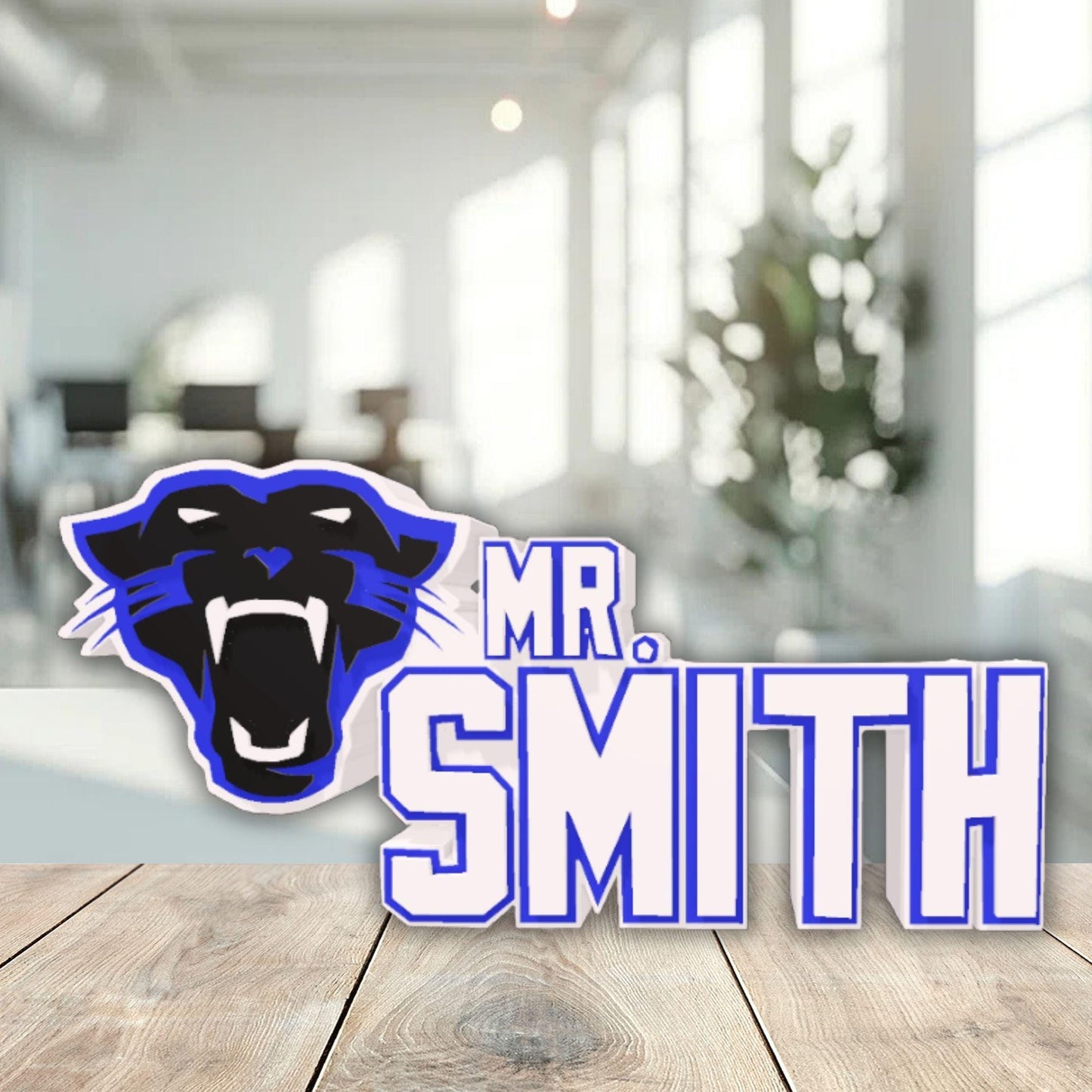 Personalized Carolina Panthers Desk Name Plate, Custom Office Decoration, Custom Teacher Sign