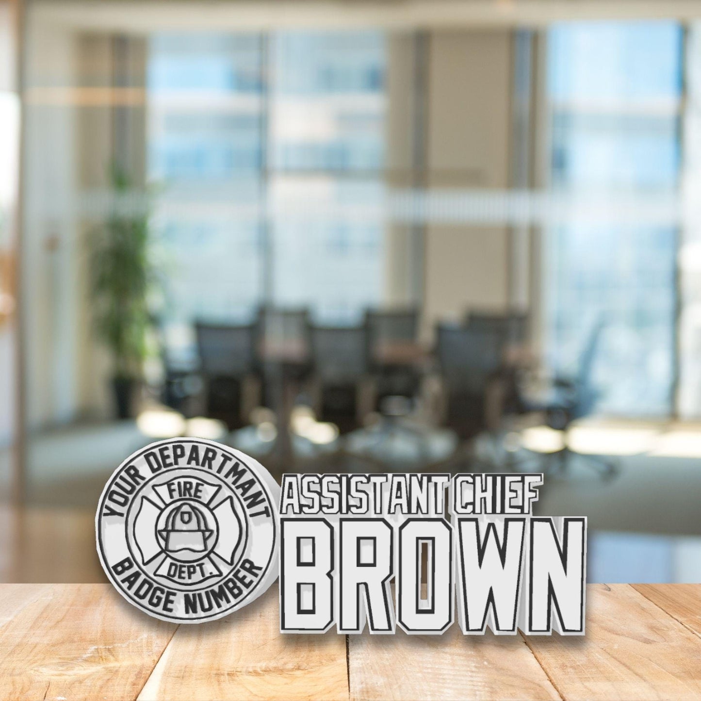 Assistant Chief Desk Name Plate Personalized, Firefighter Graduation Gift, Fire Department Decoration