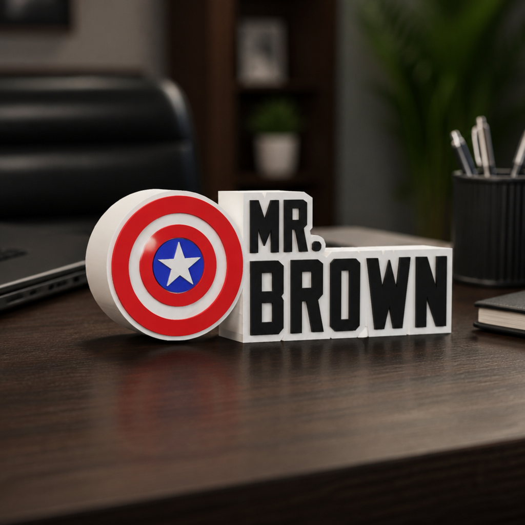 Personalized Captain America Desk Name Plate