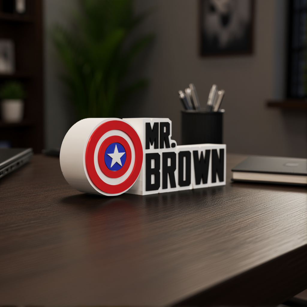 Personalized Captain America Desk Name Plate