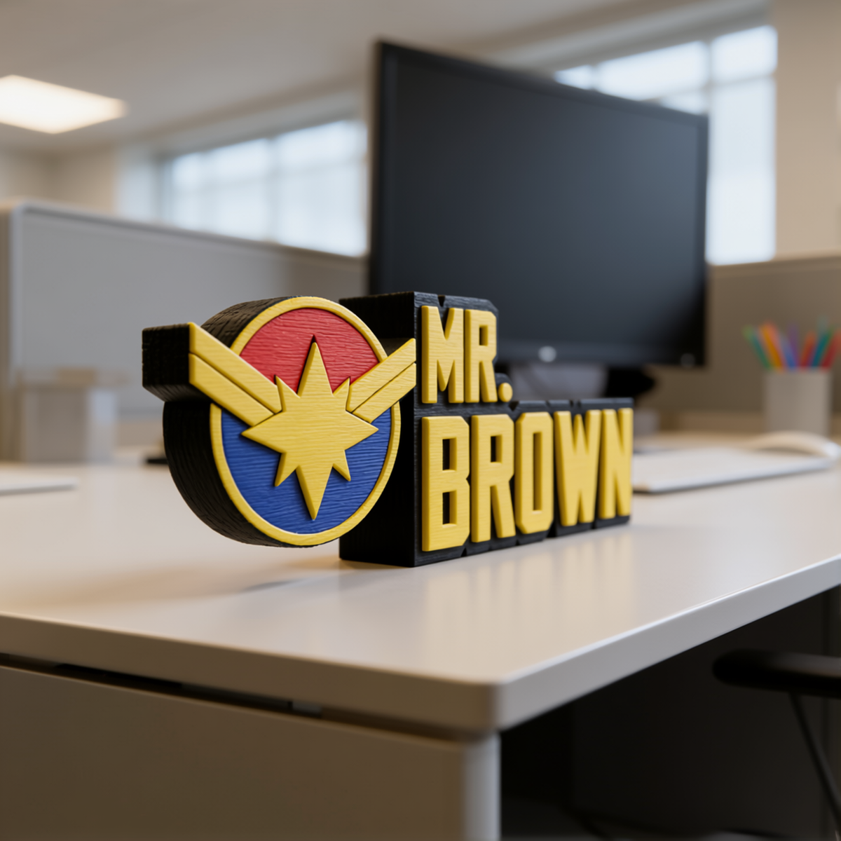 Personalized Captain Marvel Desk Name Plate