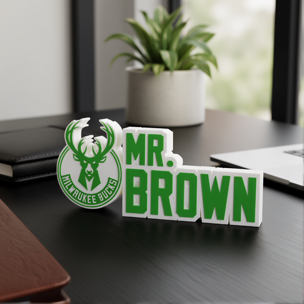 Personalized Milwaukee Bucks Basketball Desk Name Plate