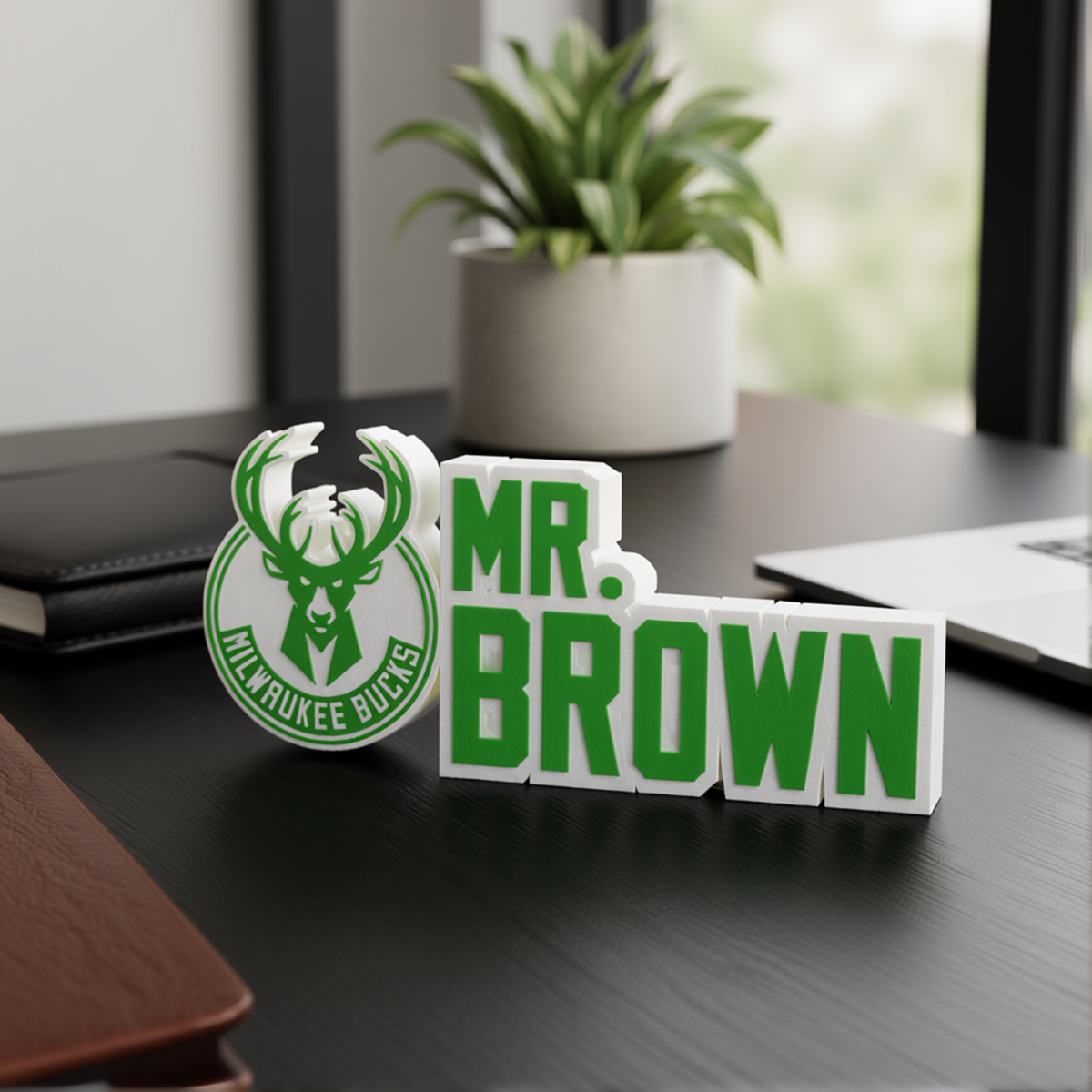 Personalized Milwaukee Bucks Basketball Desk Name Plate