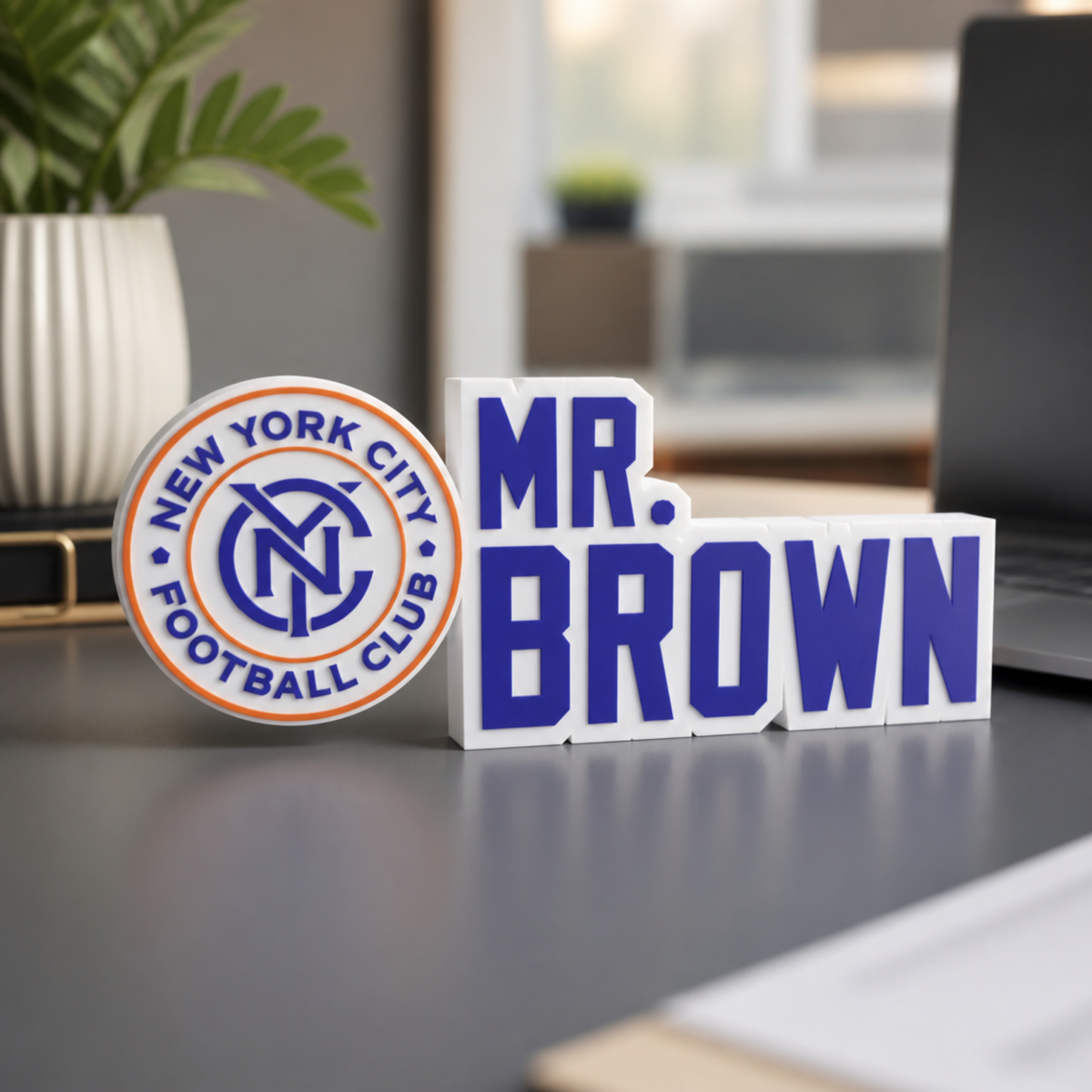 Personalized New York City FC Soccer Desk Name Plate