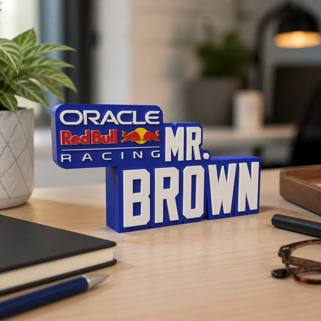 Personalized Red Bull Racing F1 Team Desk Name Plate