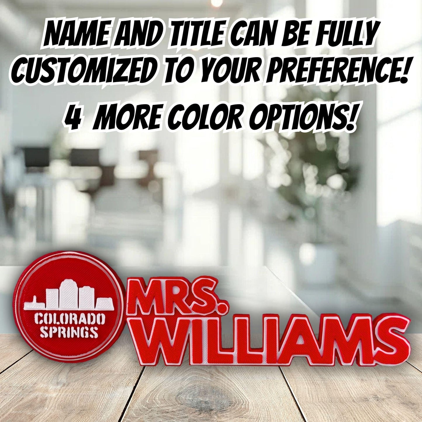 Personalized Colorado Springs Skyline Desk Name Plate, Promotion Gift, Desk Accessories