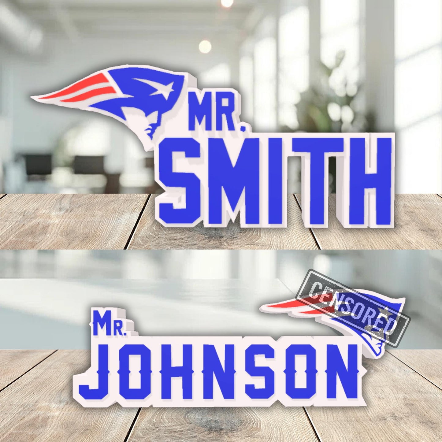 Personalized New England Patriots Desk Name Plate, Gift for Coworker, Teacher Desk Plaque