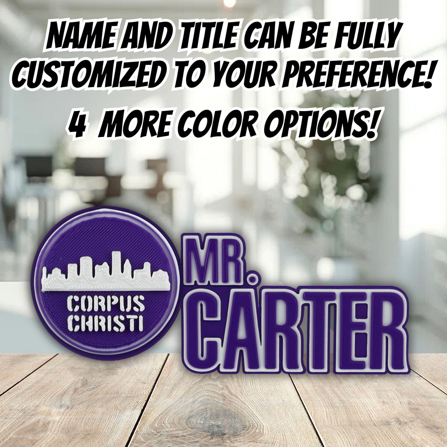 Personalized Corpus Christi Skyline Desk Name Plate, Office Custom Logo, Desk Accessories