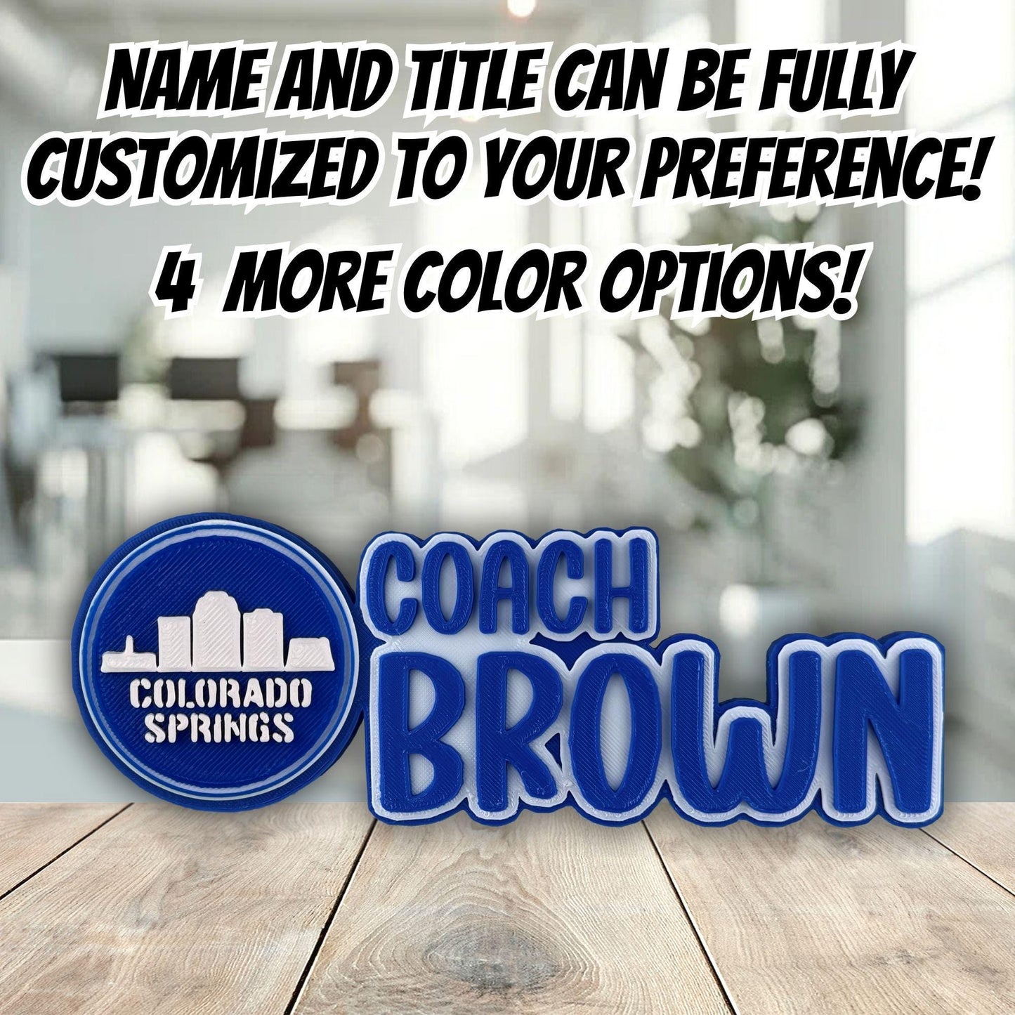 Personalized Colorado Springs Skyline Desk Name Plate, Promotion Gift, Desk Accessories