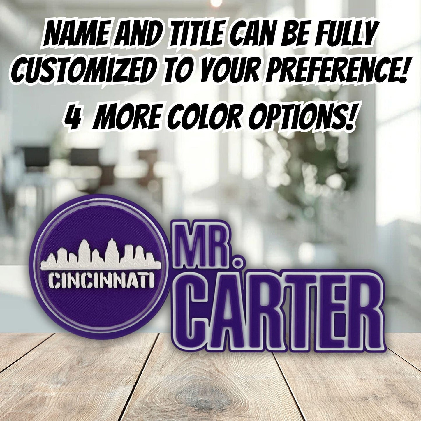 Personalized Cincinnati Skyline Desk Name Plate, Custom Desk Wedge, For Office Gift