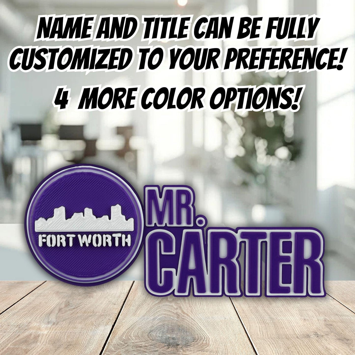 Personalized Fort Worth Skyline Desk Name Plate, Desk Plaque, Customized Nameplate, Gifts For Teacher