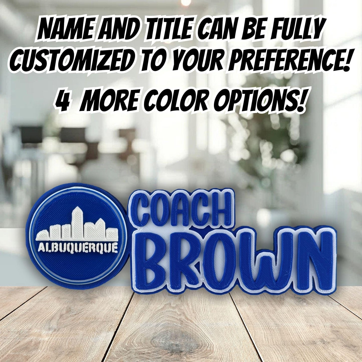 Personalized Albuquerque Skyline Desk Name Plate, Supervisor Gift, Classroom Decor