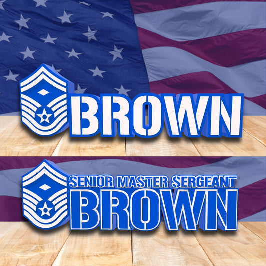 Personalized USAF First Sergeant E8 Desk Name Plate, Military Retirement Gift