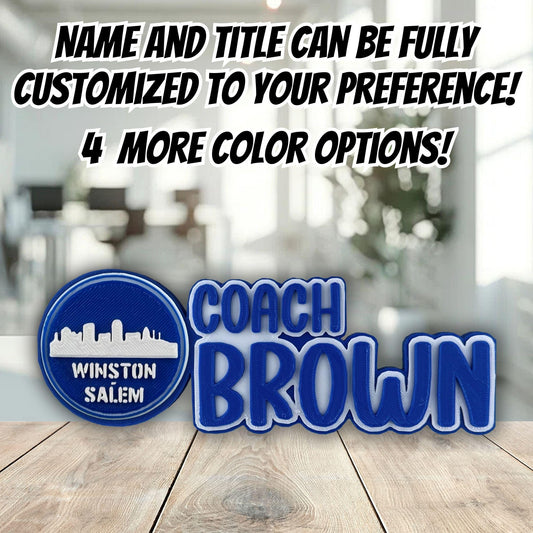 Personalized Winston-Salem Skyline Desk Name Plate, Custom Nameplate, Office Name Sign