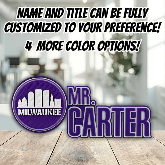 Personalized Milwaukee Skyline Desk Name Plate, Desk Accessories, Gifts For Teacher