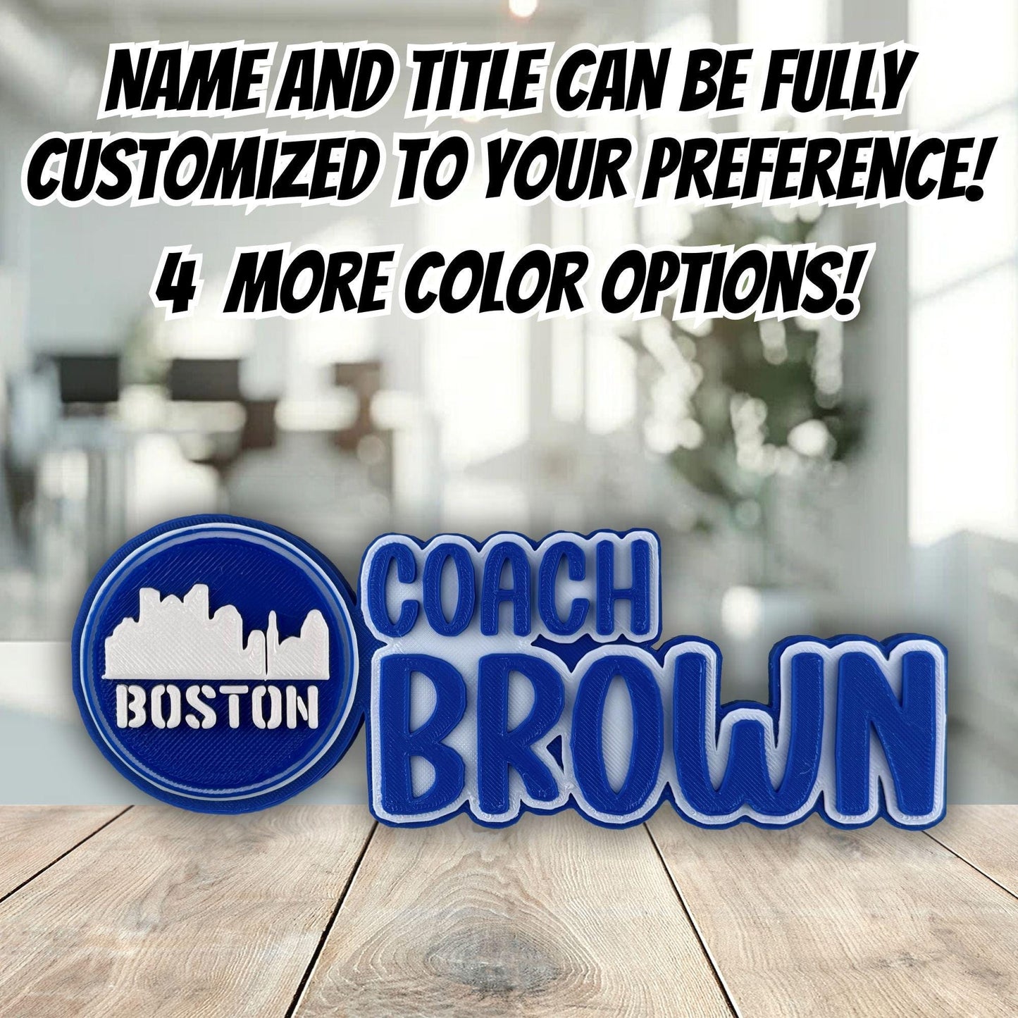 Personalized Boston Skyline Desk Name Plaque, Custom Name Plate, For Office Gift