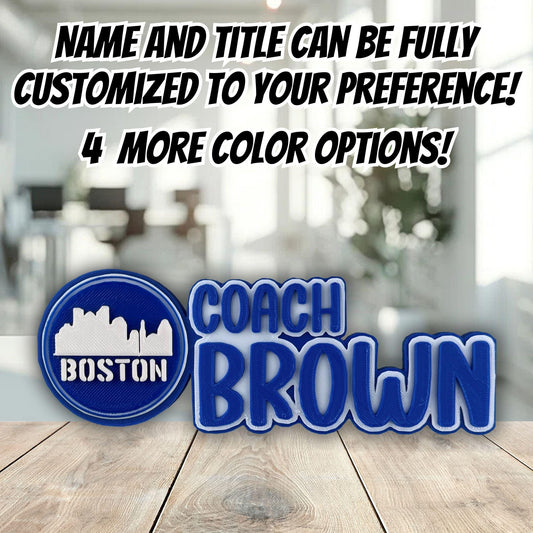 Personalized Boston Skyline Desk Name Plaque, Custom Name Plate, For Office Gift