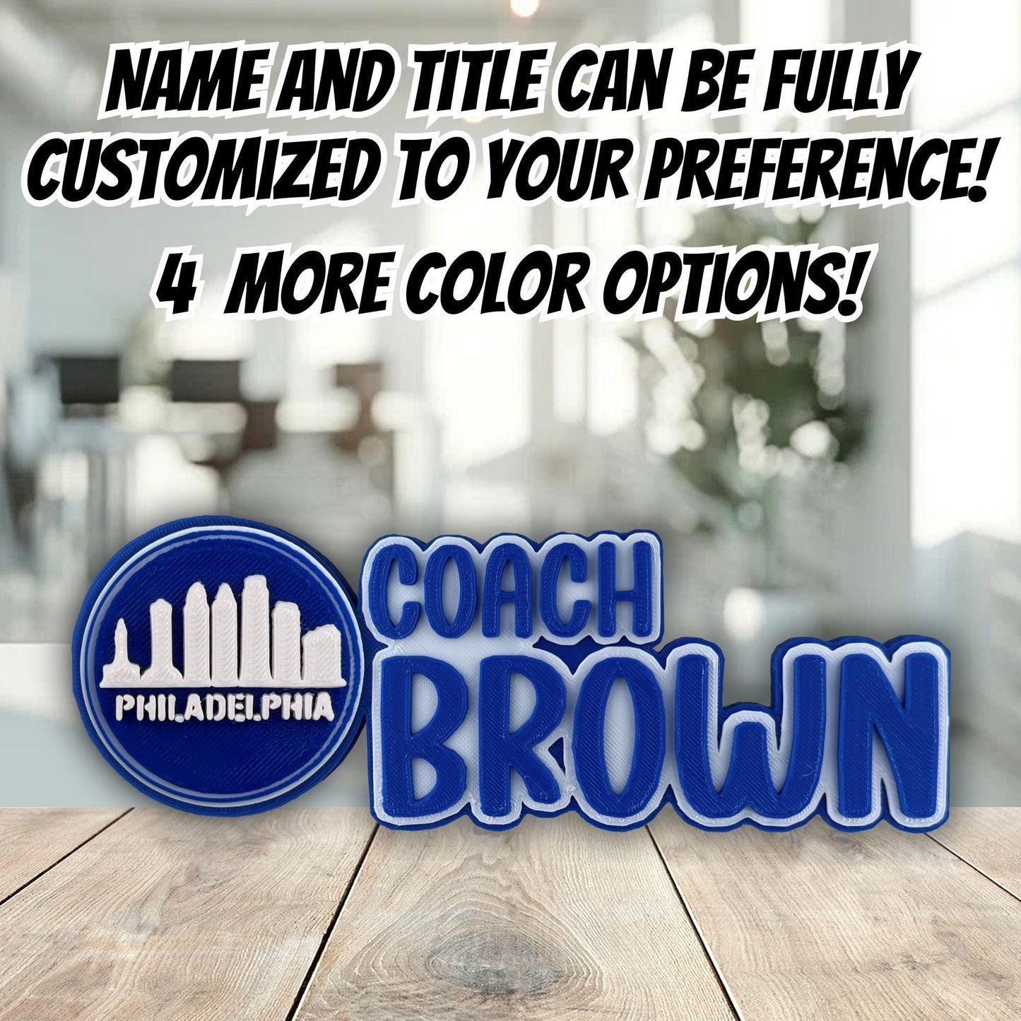 Personalized Philadelphia Skyline Desk Name Plate, Office Gift For Boss, Teacher Classroom