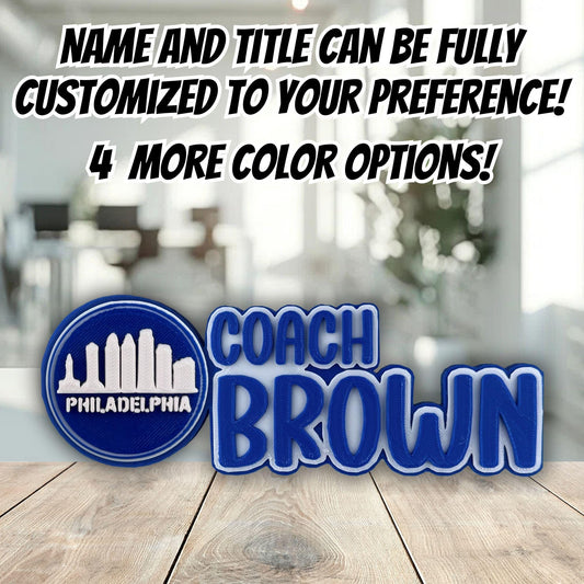 Personalized Philadelphia Skyline Desk Name Plate, Office Gift For Boss, Teacher Classroom