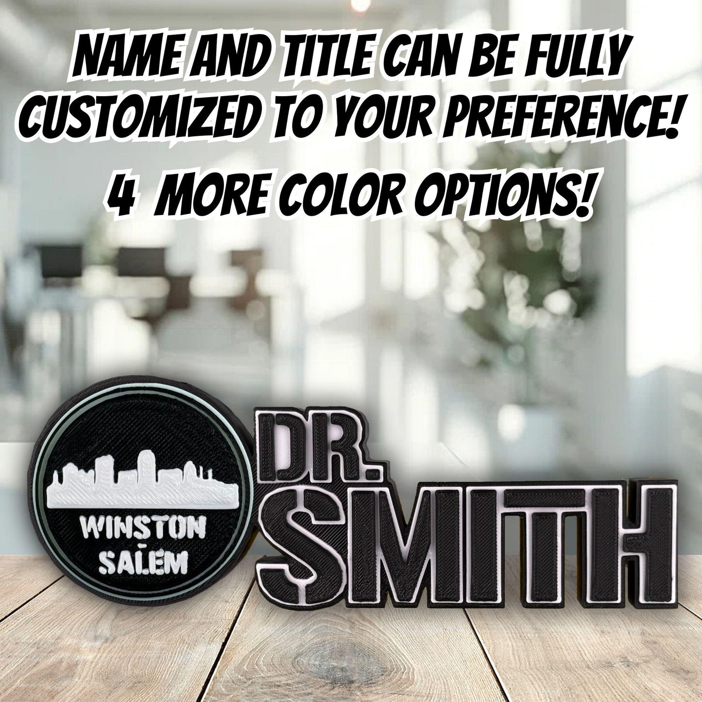 Personalized Winston-Salem Skyline Desk Name Plate, Custom Nameplate, Office Name Sign