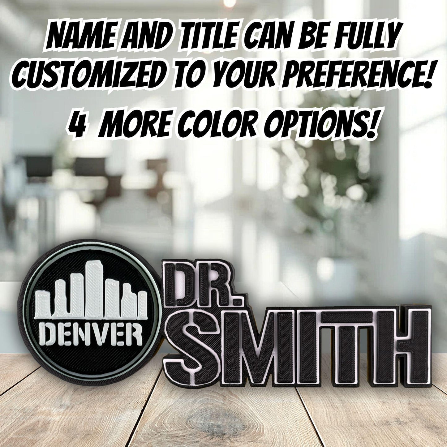 Personalized Denver Skyline Desk Name Plate, Teacher Nameplate, Office Decor Sign