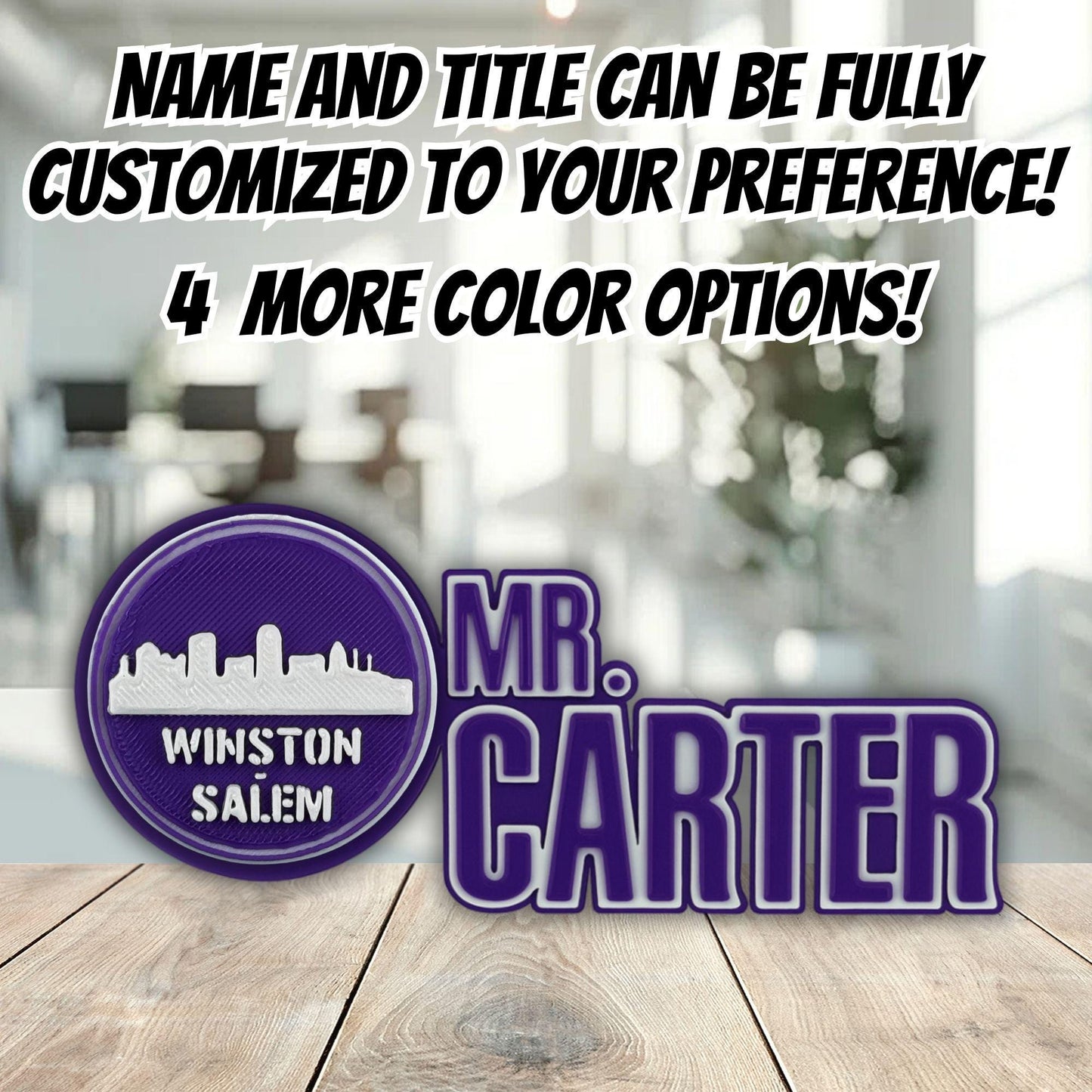 Personalized Winston-Salem Skyline Desk Name Plate, Custom Nameplate, Office Name Sign