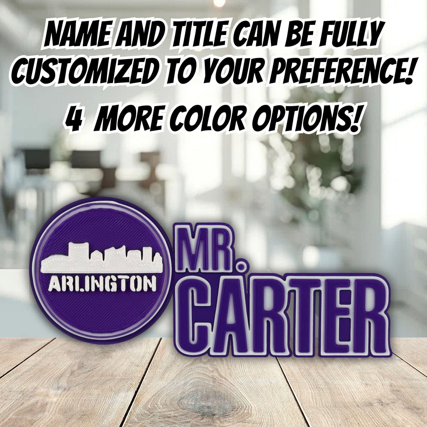 Personalized Arlington Skyline Desk Name Plate, Custom Name Sign, Office Accessory,