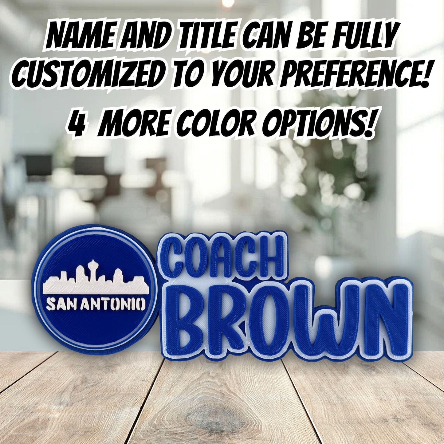 Personalized San Antonio Skyline Desk Name Plate, Name and Title Sign, Custom Office Gifts