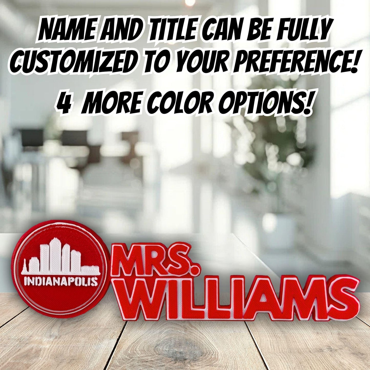 Personalized Indianapolis Skyline Desk Name Plate, Office Desk Sign, Classroom Decor