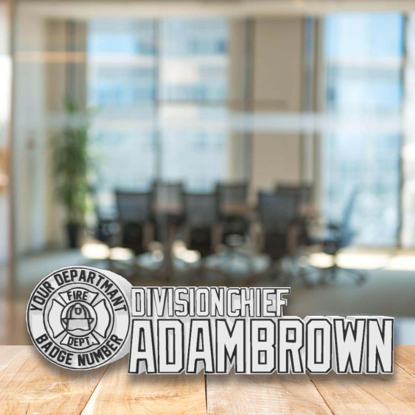 Personalized Firefighter Division Chief Desk Name Plate: Fire Department Retirement Gift