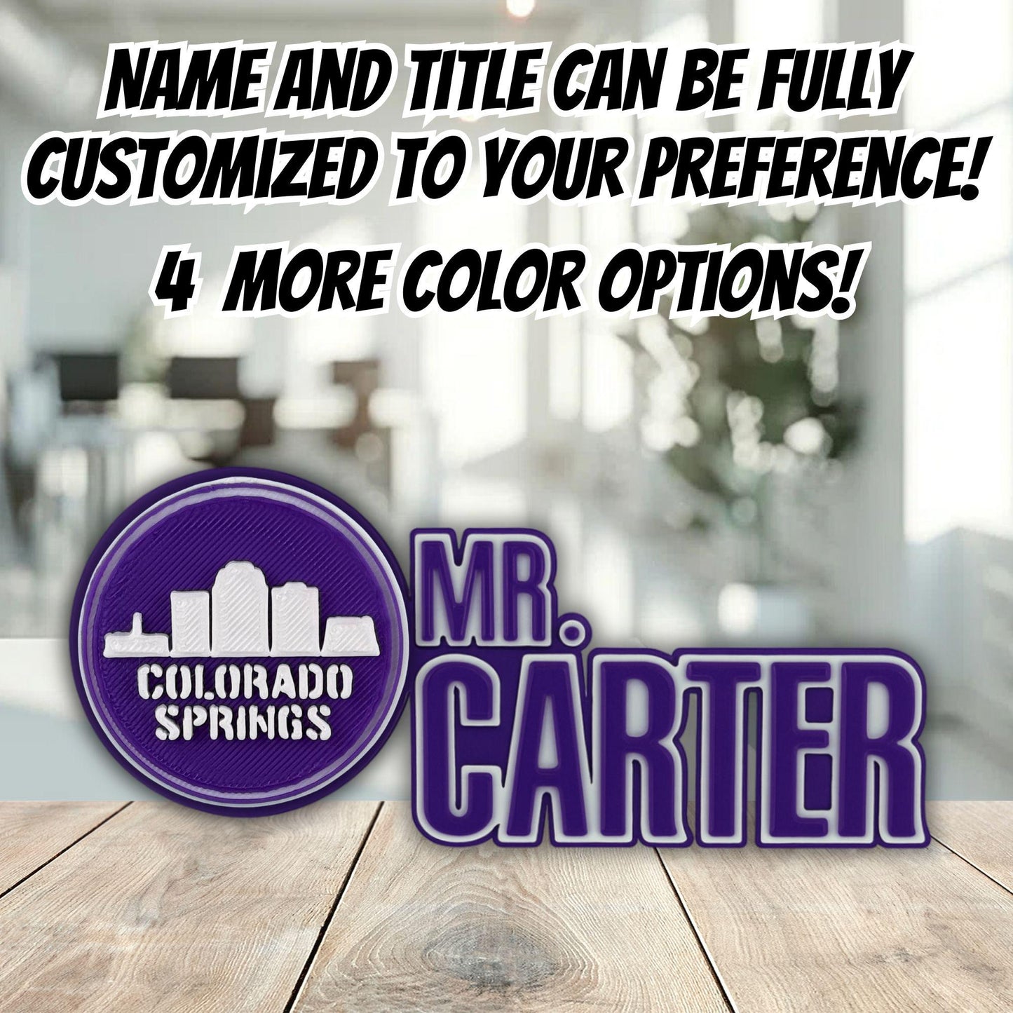 Personalized Colorado Springs Skyline Desk Name Plate, Promotion Gift, Desk Accessories