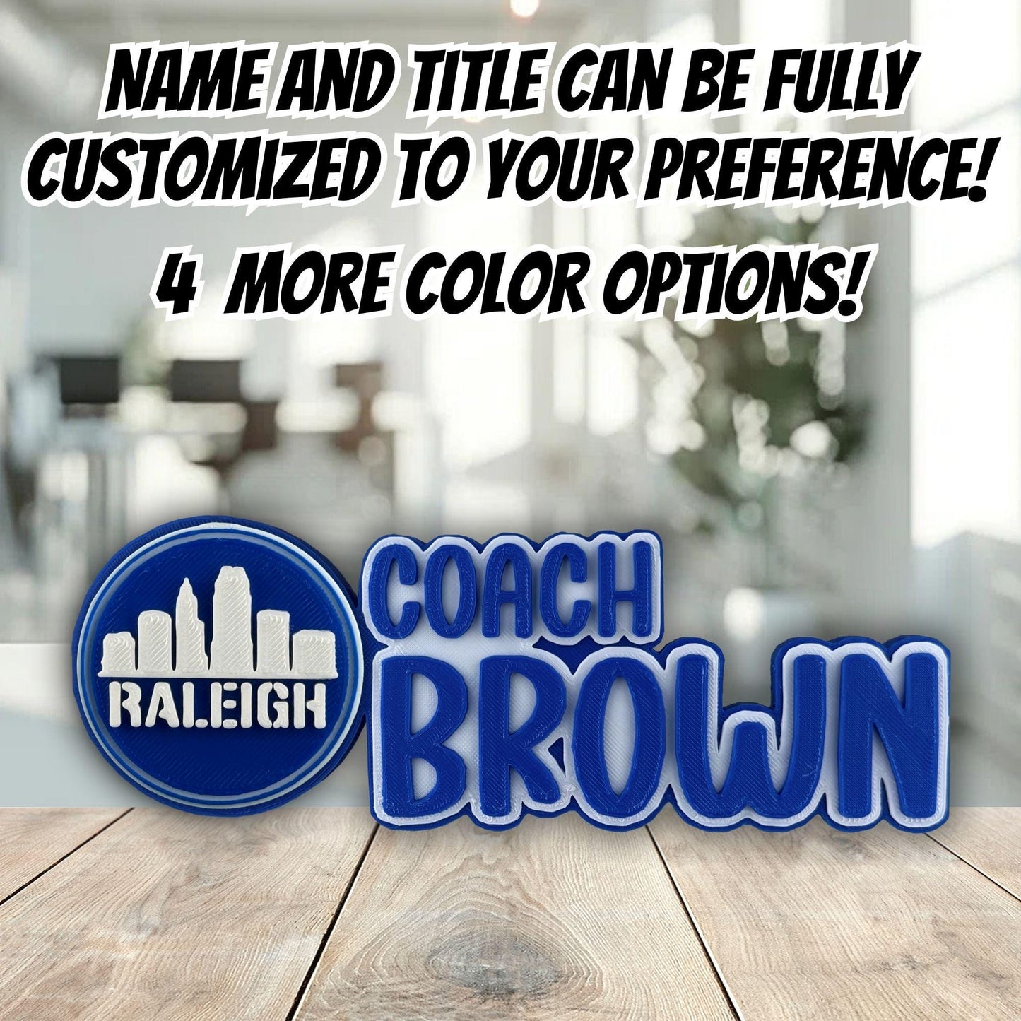 Personalized Raleigh Skyline Desk Name Plate, Desktop Sign, Custom Teacher Gift