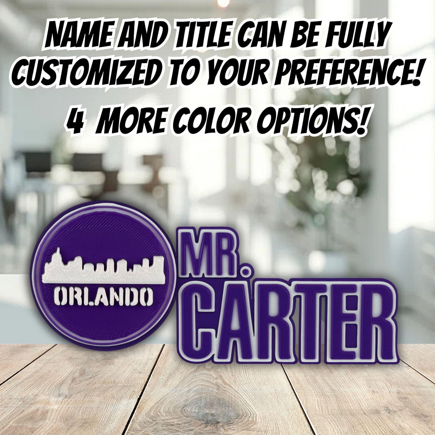 Personalized Orlando Skyline Desk Name Plate, Custom Desk Stand, Teacher gift