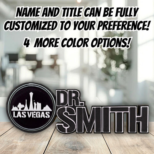 Personalized Las Vegas Skyline Desk Name Plate, Custom Desk Sign, Office Plaque