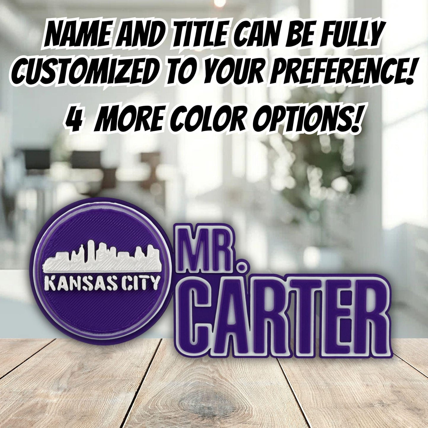 Personalized Kansas City Skyline Desk Name Plate, Office Shelf Decor, Name For Conference