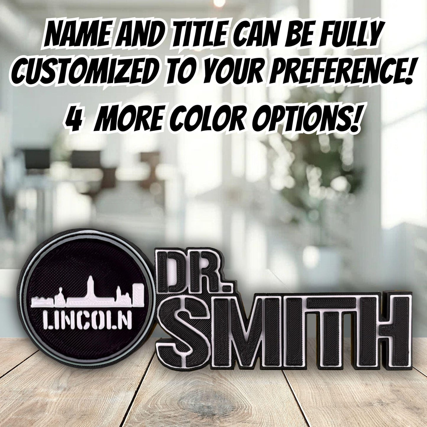 Personalized Lincoln Skyline Desk Name Plate, New Job Gifts, Unique Office Decor