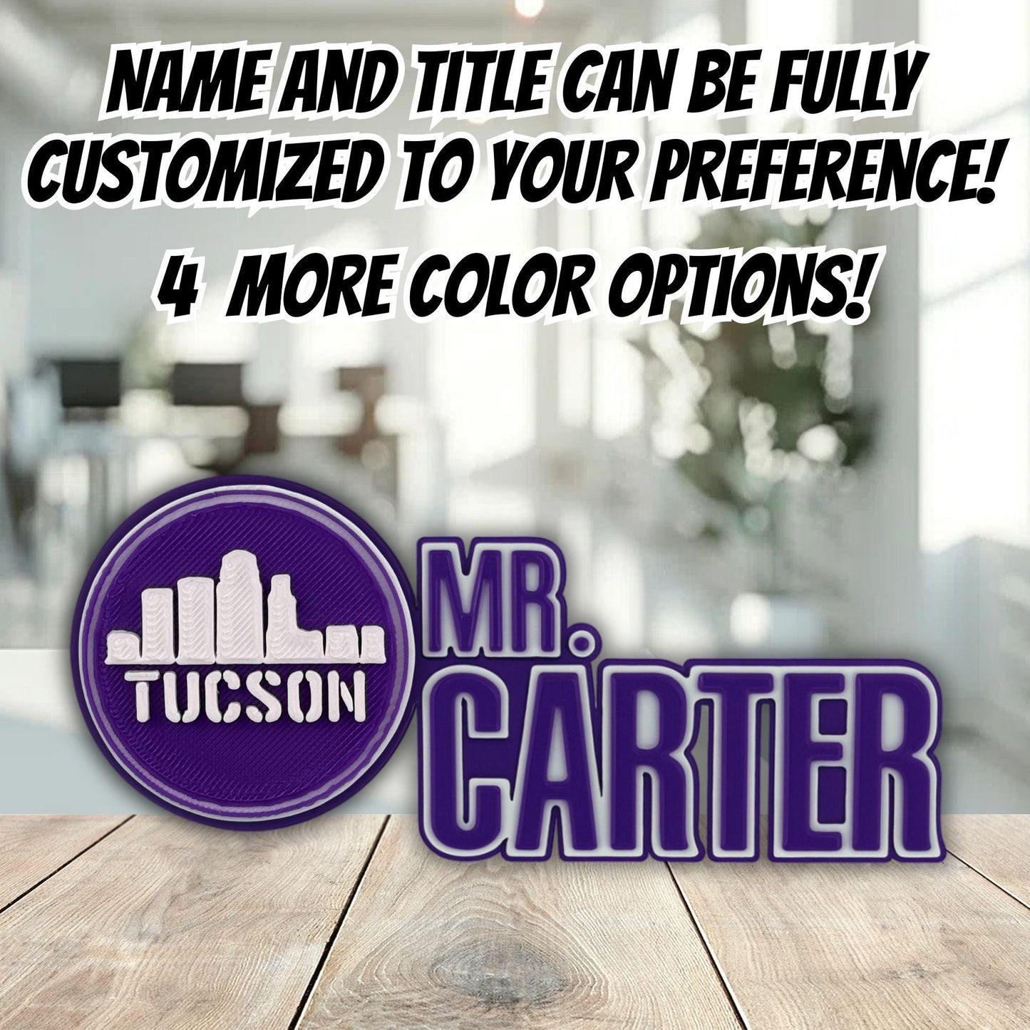 Personalized Tucson Skyline Desk Name Plate, Customized Nameplate, Custom Desk Plaque