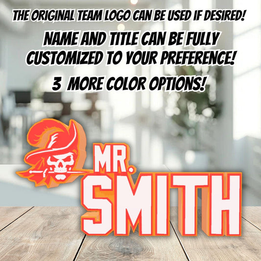 Personalized Tampa Bay Buccaneers Desk Name Plate, Teacher Desk Decoration, Gift for Coworker