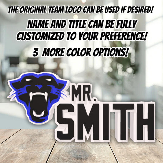 Personalized Carolina Panthers Desk Name Plate, Custom Office Decoration, Custom Teacher Sign