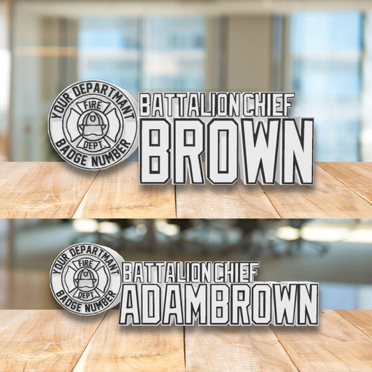 Personalized Battalion Chief Firefighter Desk Name Plate: Fire Department Retirement Gift