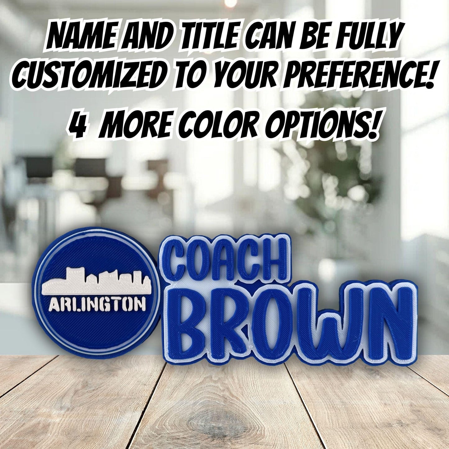 Personalized Arlington Skyline Desk Name Plate, Custom Name Sign, Office Accessory,