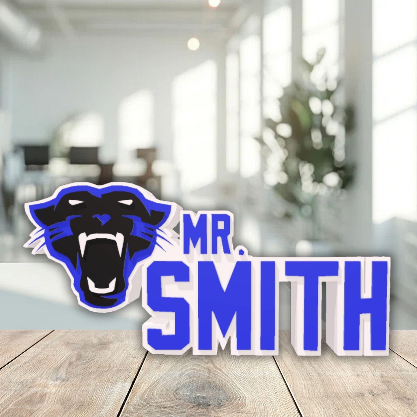Personalized Carolina Panthers Desk Name Plate, Custom Office Decoration, Custom Teacher Sign