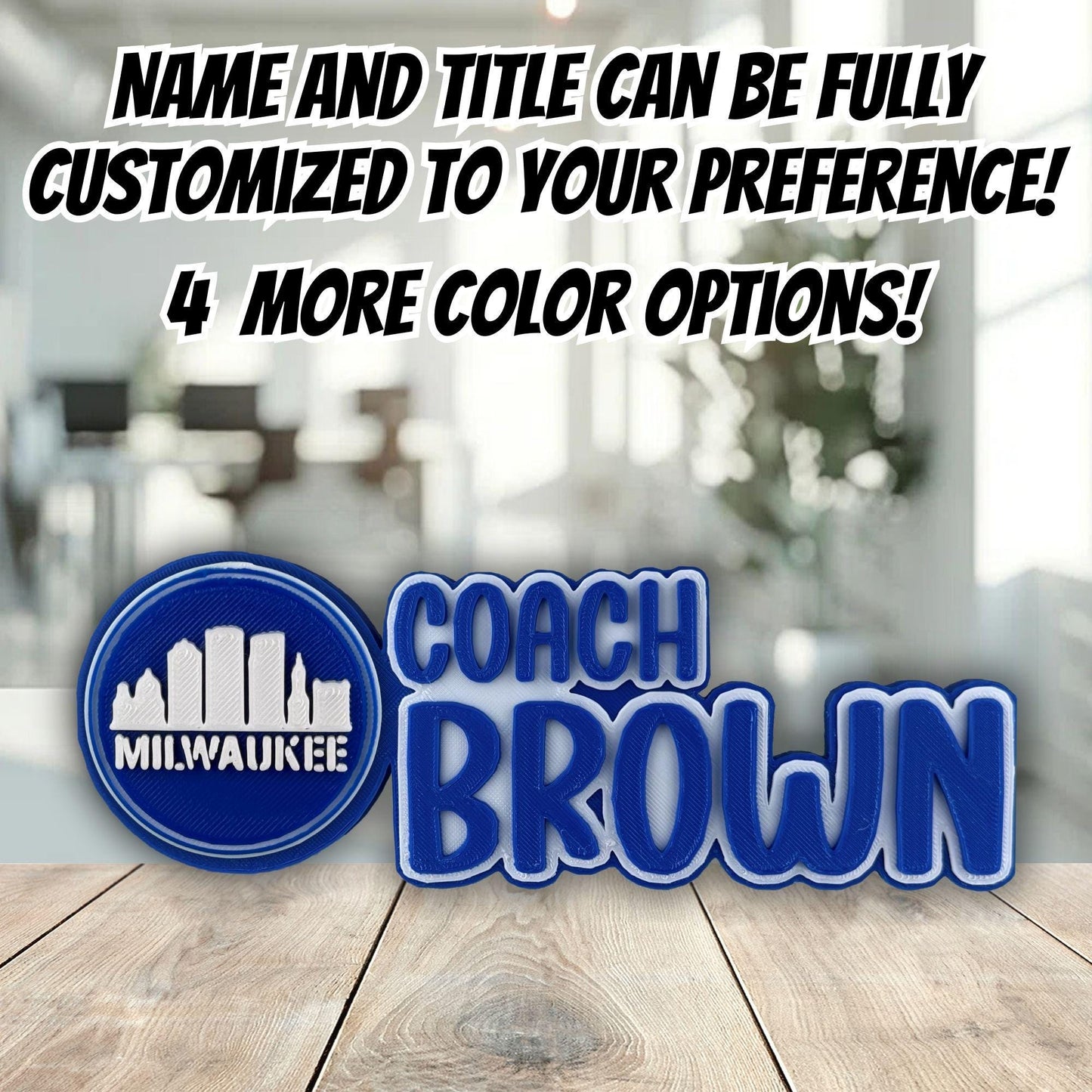 Personalized Milwaukee Skyline Desk Name Plate, Desk Accessories, Gifts For Teacher