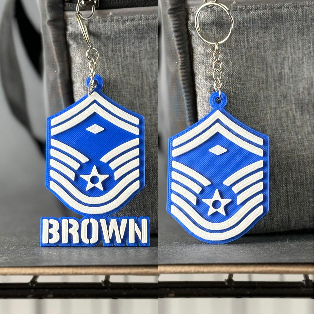 Personalized USAF First Sergeant E-8 Rank Keychain