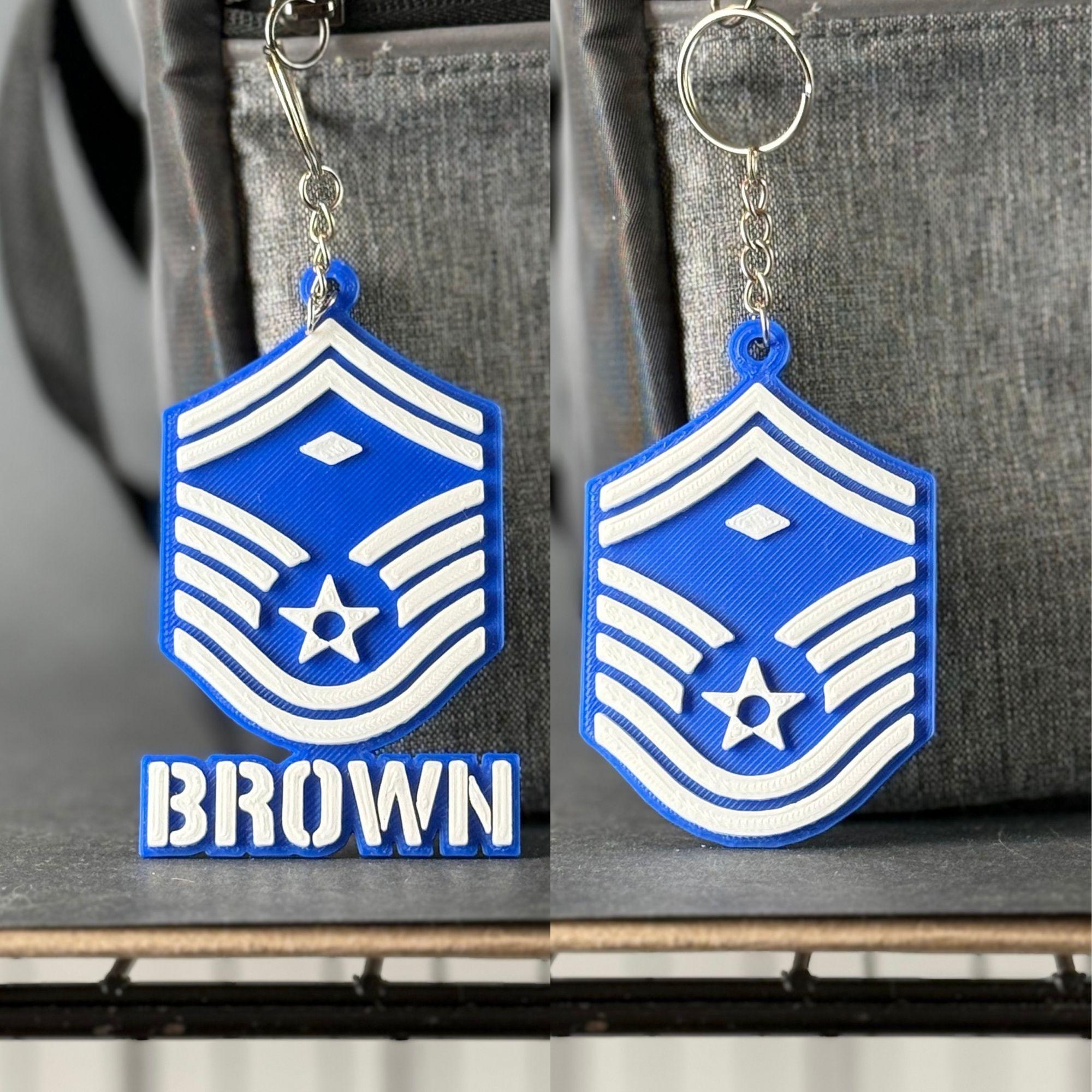 Personalized USAF First Sergeant E-8 Rank Keychain