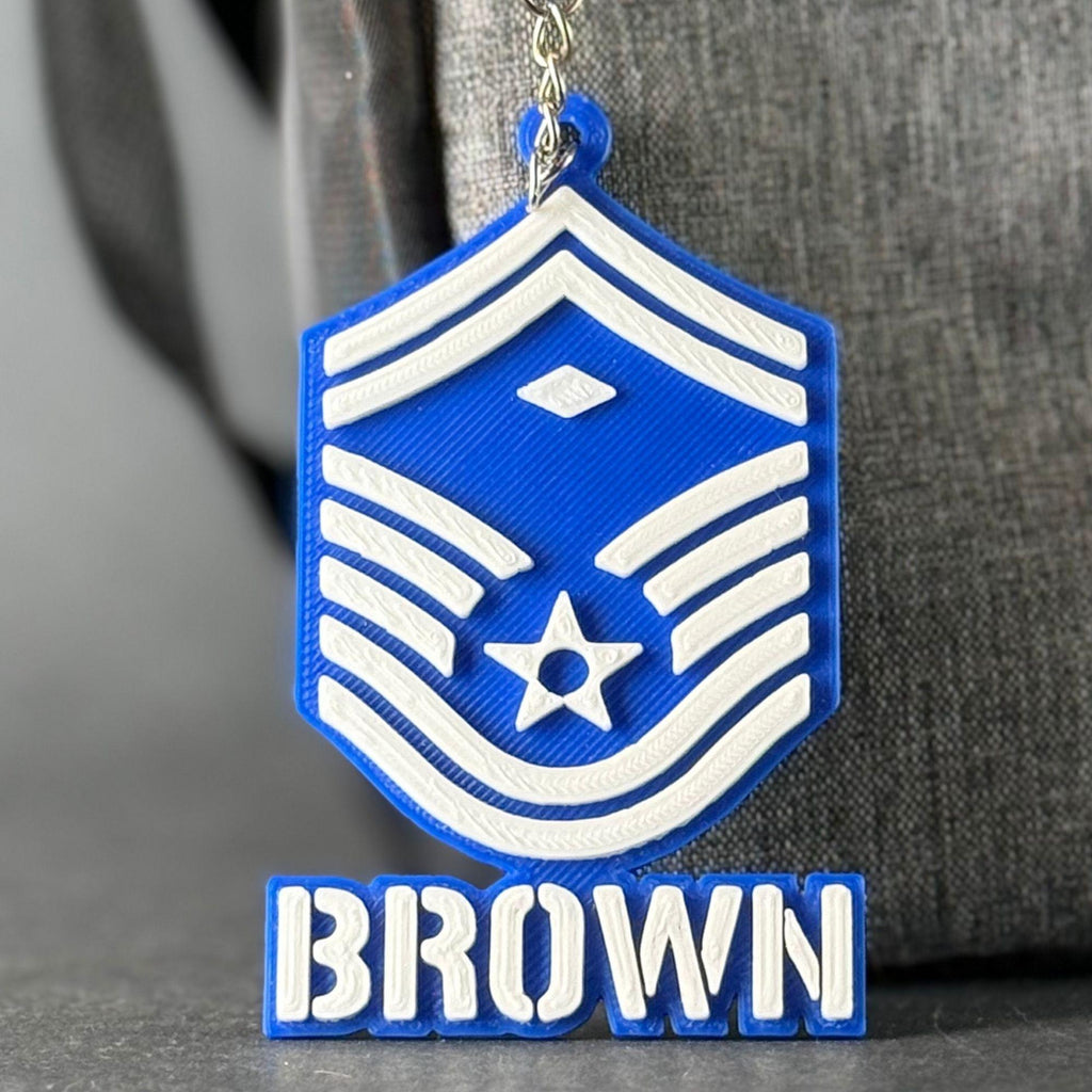 Personalized USAF First Sergeant E-8 Rank Keychain