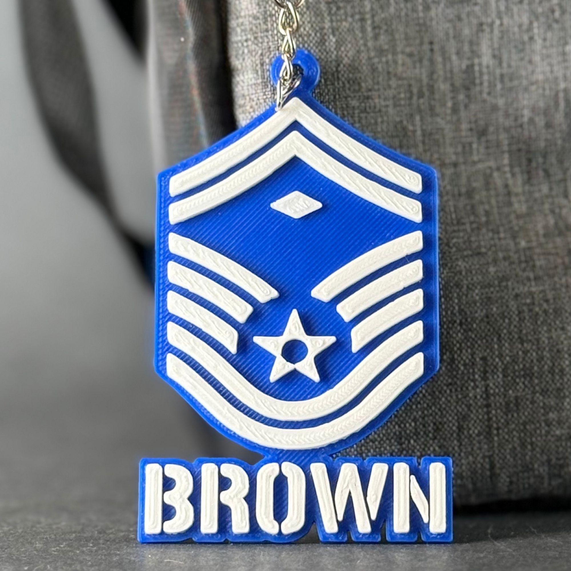 Personalized USAF First Sergeant E-8 Rank Keychain