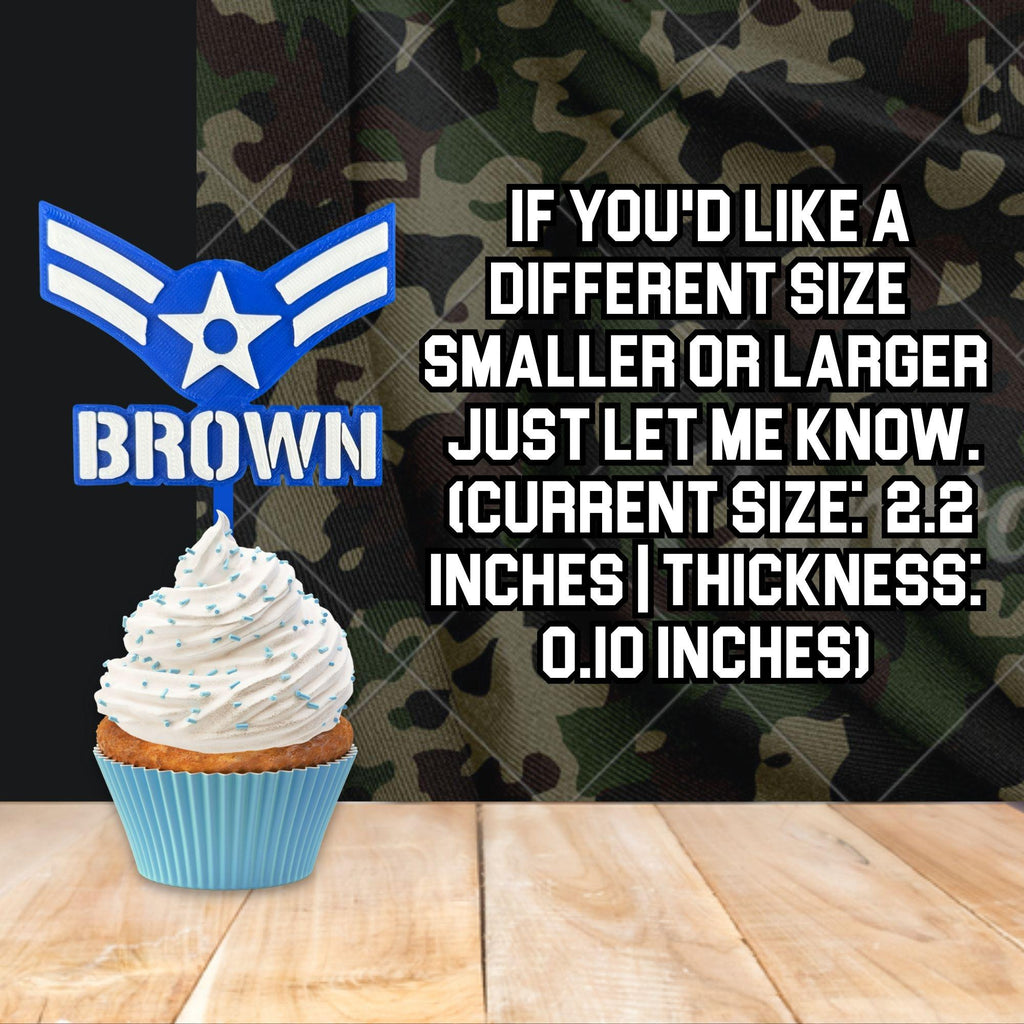 Personalized Air Force Airman First Class Cupcake Topper